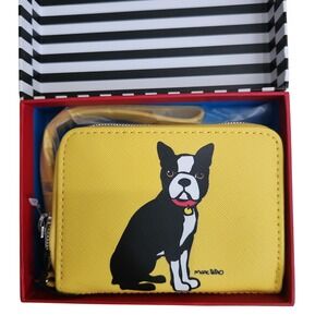 Marc Tetro Boston Terrier Yellow Wristlet Wallet‎ with Gift Box New